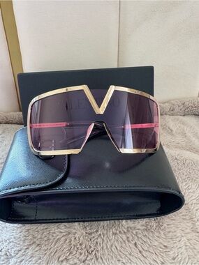 Valentino Garavani Women's Shield Sunglasses - Pink Lenses, Gold Frame